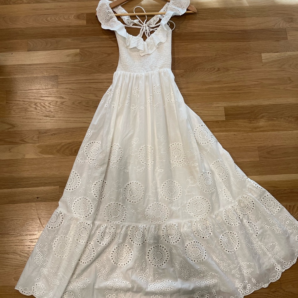 Astr White Backless Eyelet Lace Dress